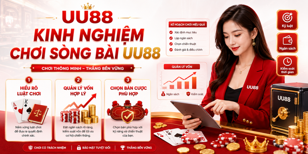Kinh nghiệm chơi sòng bài UU88 gồm hiểu luật, quản lý vốn và chọn bàn phù hợp